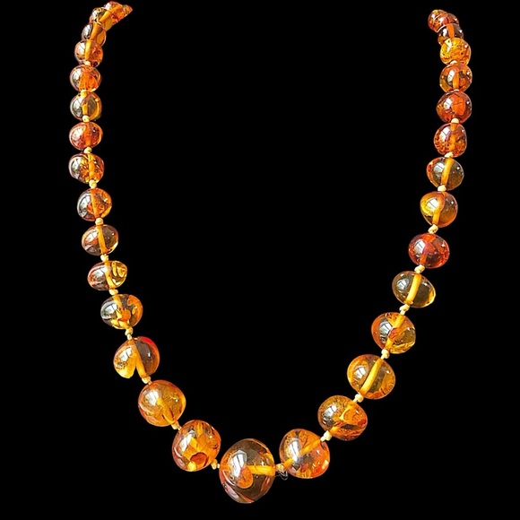Baltic Amber Jewelry - Vintage Long Baltic Amber Cognac Graduated Bead Necklace 29”